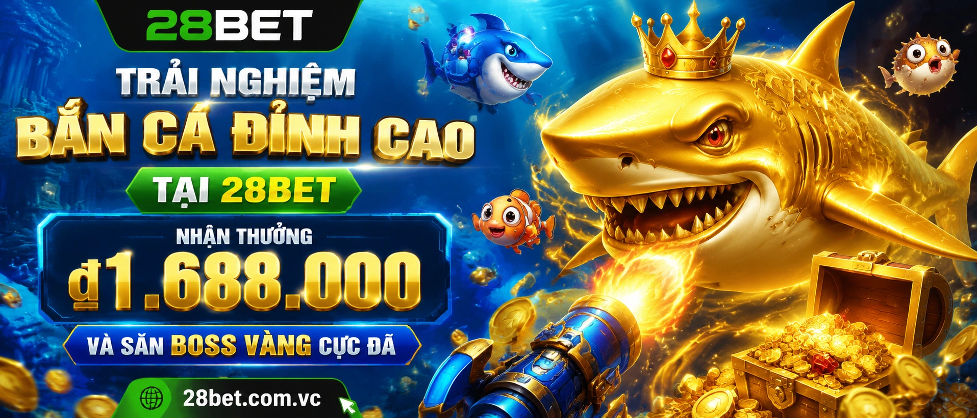 Sảnh Bắn Cá 28bet với chủ đề đại dương và giao diện mobile gọn