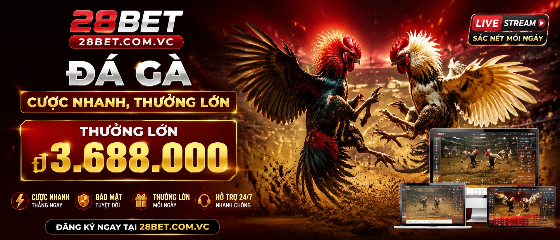 Đá Gà trực tiếp trên 28bet.com.vc
