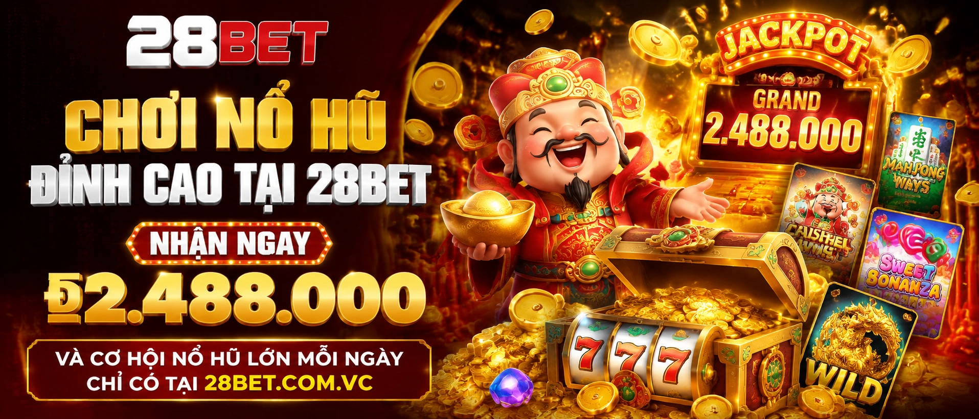 Giao diện 28bet Nổ Hũ với danh mục slot nhiều chủ đề